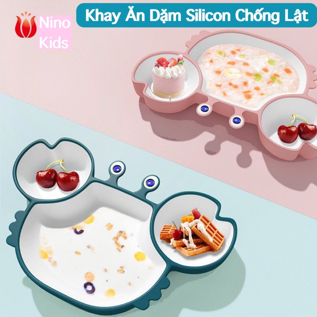 [HCM]Khay Ăn Dặm Cho Bé Silicon Chống Đổ Hình Cua Khay Chia Thức Ăn Có Đế Bám Dính Chống Lật Siêu Mềm