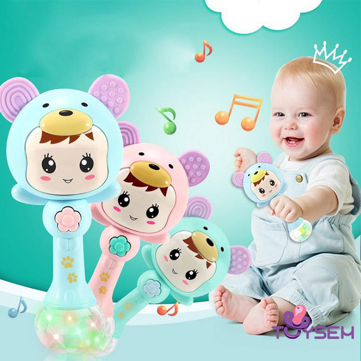 Đồ chơi cầm tay cho bé có đèn và nhạc dùng pin toysem - Con lắc cầm tay đồ chơi an toàn cho trẻ sơ sinh - Đồ chơi âm nhạc cho bé gái cute - Lục lạc cho bé cầm tay - Quà tặng sinh nhật, thôi nôi, đầy tháng cho bé trai