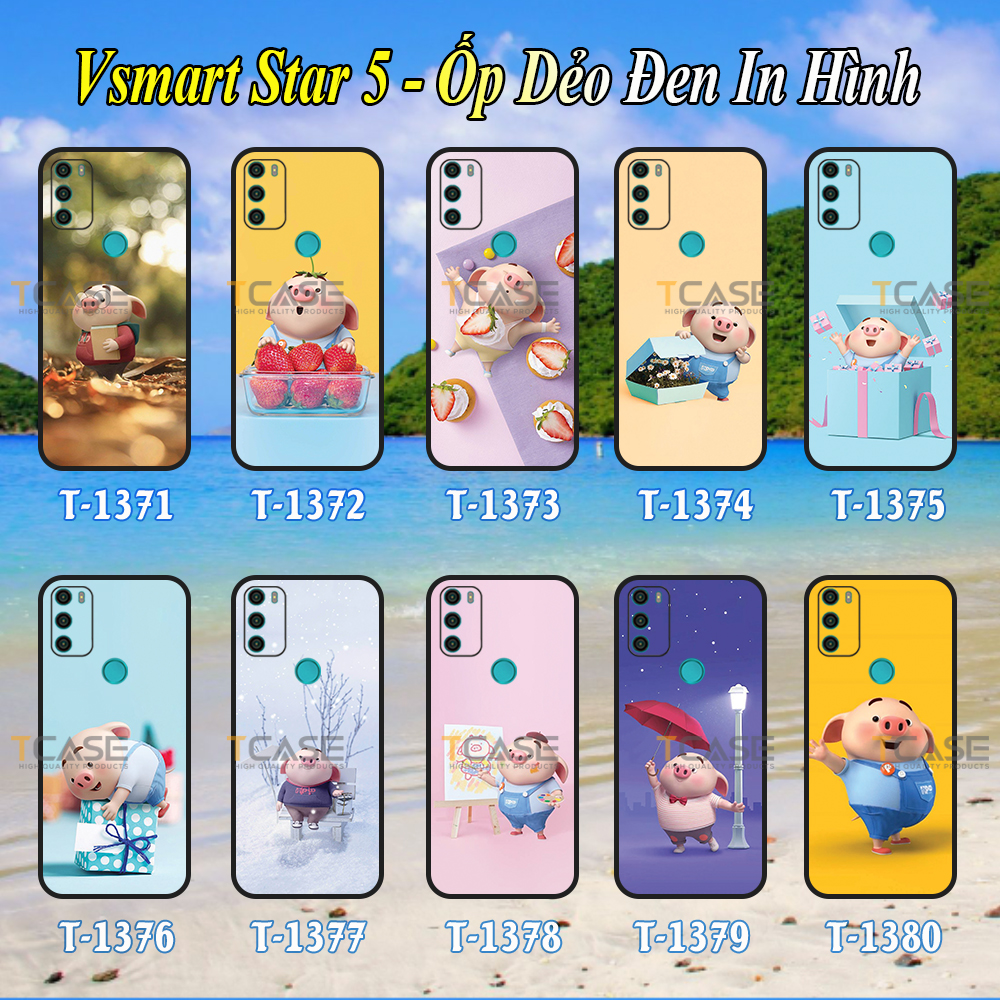 Ốp lưng vsmart star 5 - ốp dẻo đen in hình bst heo hồng
