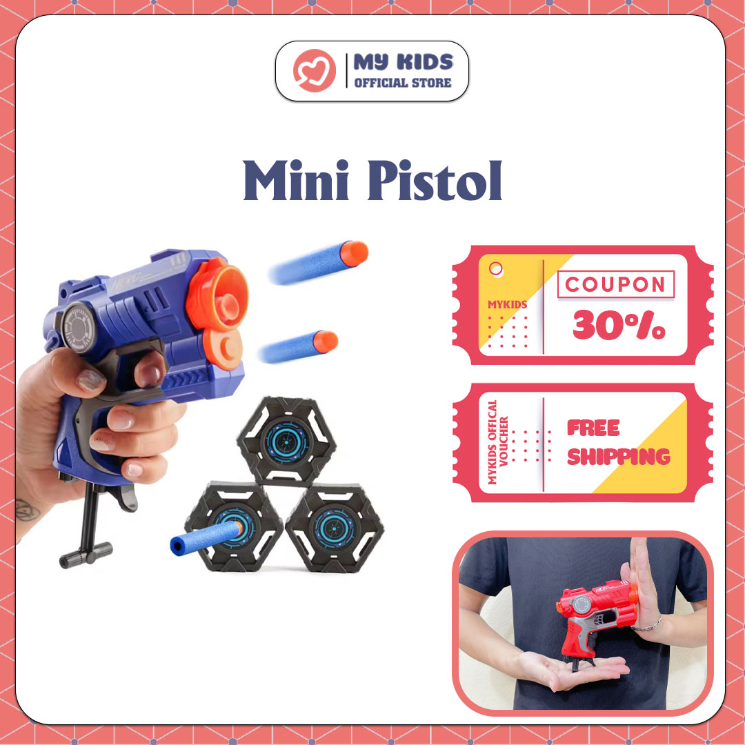 Đồ chơi trẻ em phụt xốp neft size nhỏ mini pistol tặng kèm 6 viên xốp - nhựa abs an toàn với trẻ em