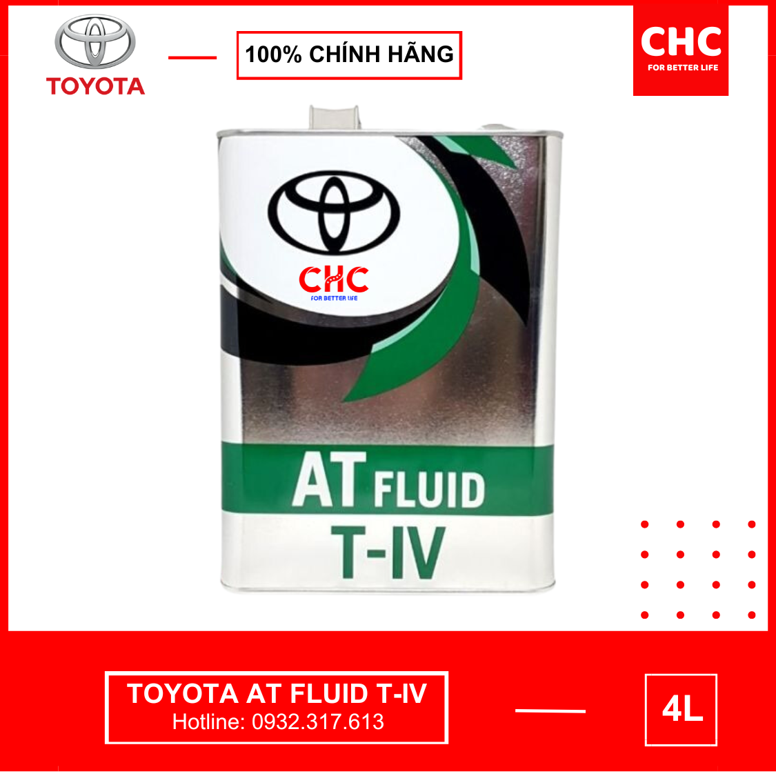 Dầu số tự động Toyota ATF Fluid T-IV bình 4L (chính hãng nhập khẩu Thái Lan), phù hợp xe toyota WIGO