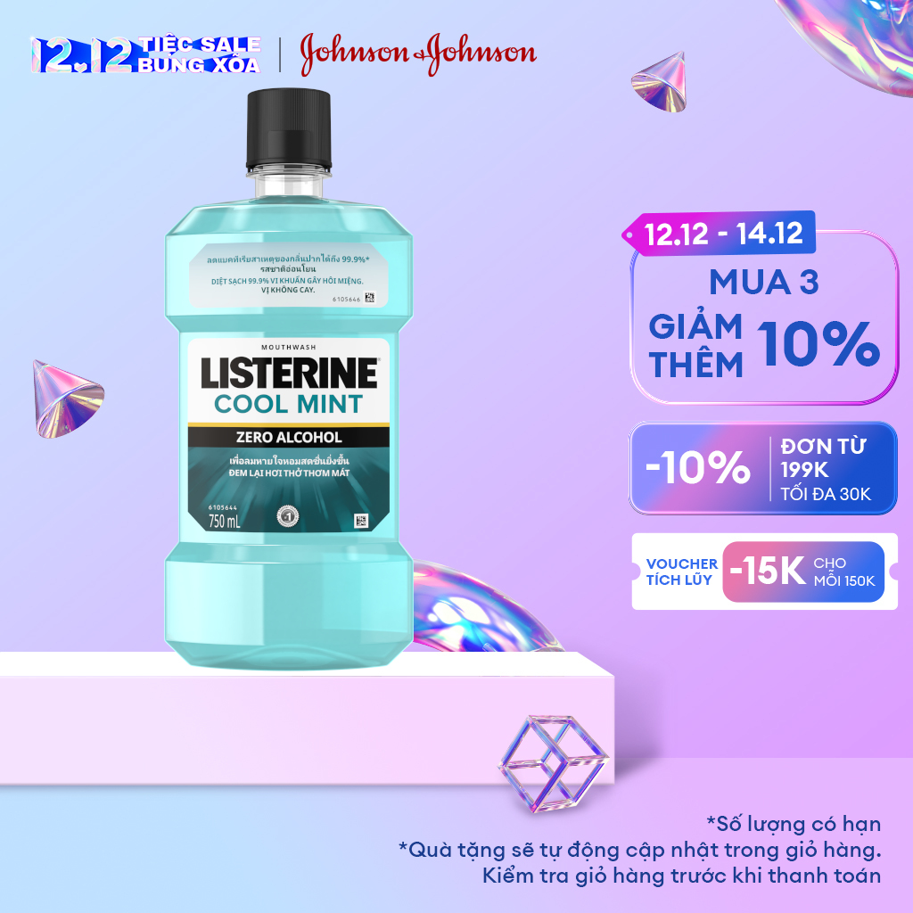 Nước súc miệng không cay giúp hơi thở thơm mát Listerine Cool Mint Zero - Dung tích 750ml