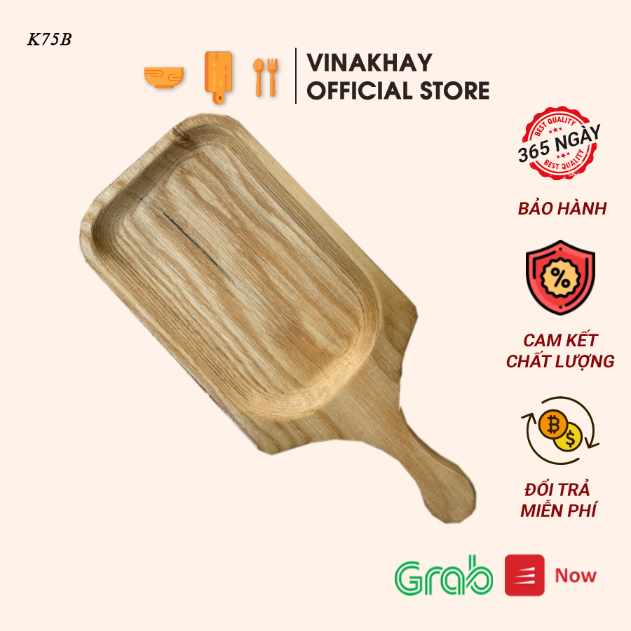 Khay gỗ decor Vinakhay gỗ tần bì - Khay gỗ đựng đồ ăn hình chữ nhật tay cầm tiện dụng