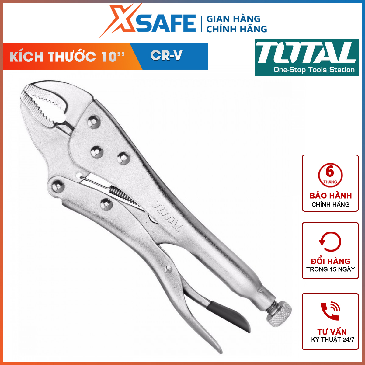 Kềm bấm khóa total tht191005 | kìm bấm hàm kích thước 10'' thép không gỉ, mạ niken bóng kẹp chặt, khóa, hỗ trợ siết lực,mở ốc vít