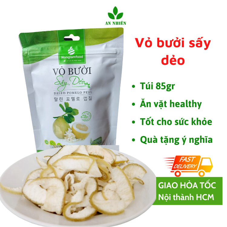Vỏ bưởi sấy - trái cây sấy dẻo Nonglamfood gói 85gr