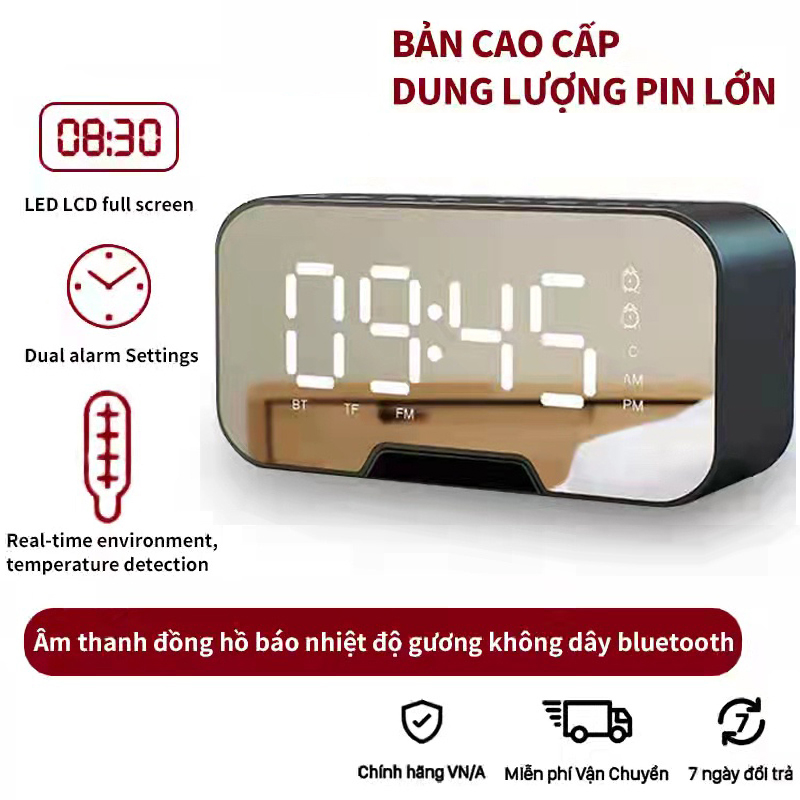 Loa bluetooth không dây kiêm đồng hồ - kimiso k10 chính hãng tích hợp nghe nhạc đài fm đồng hồ báo thức và gương soi - đèn ngủ