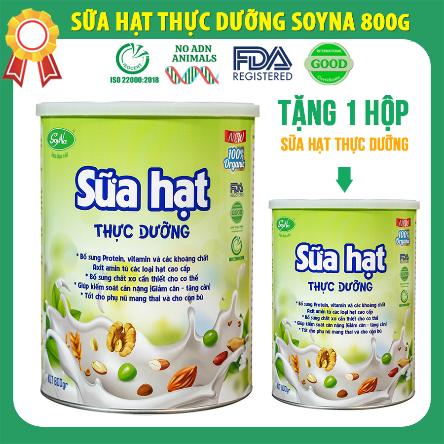 [MIỄN SHIP] Sữa Hạt Thực Dưỡng Soyna 800gr date mới tặng kèm 1 hộp Sữa Hạt, sữa thực vật được tin dùng hiện nay đạt chuẩn ISO 22000:2018 và FDA Hoa Kỳ