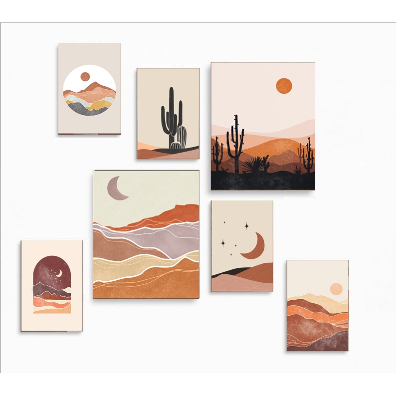 Bộ 7 tranh dán tường, dày 5mm tranh decor, sticker,canvas có sẵn băng keo 2 mặt