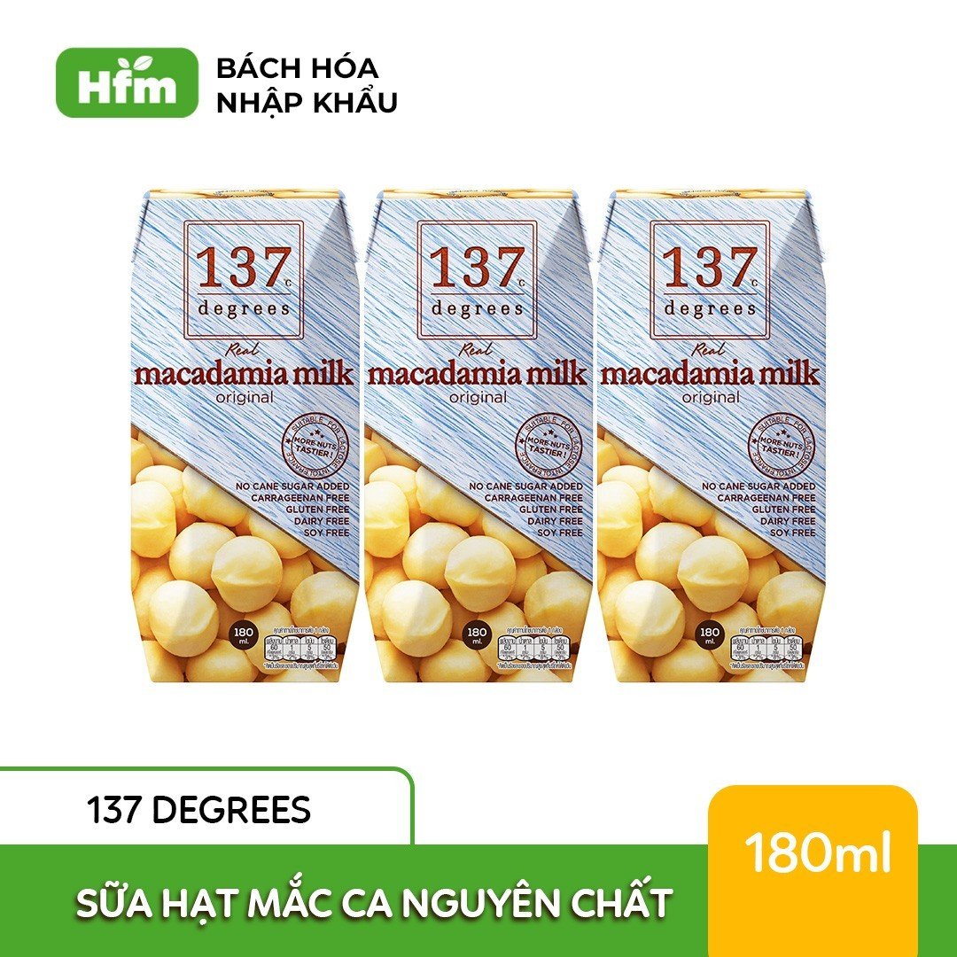 [LỐC 3 HỘP 180ML] Sữa hạt Mắc Ca nguyên chất 137 DEGREES 180ml Chính Hãng Thái Lan Dinh Dưỡng Healthy