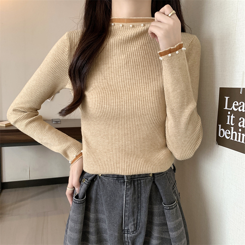 MS870 Áo len tăm nữ cổ 3p phối voan đính ngọc siêu xinh