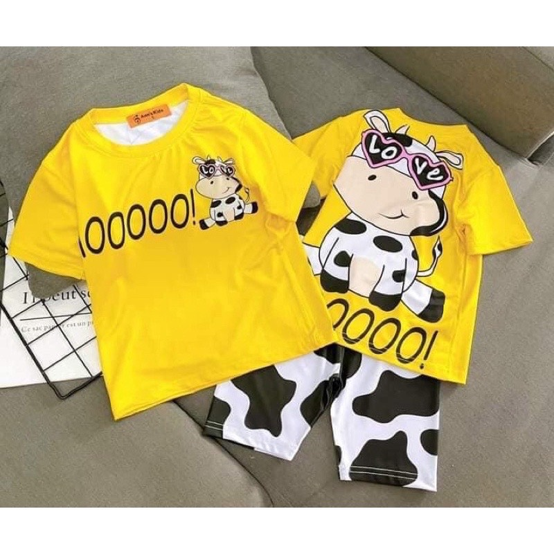 Đồ bộ cộc tay bé gái, bộ lửng bé gái chất cotton lạnh in 3D sắc nét_Bộ quần áo bé gái cộc tay