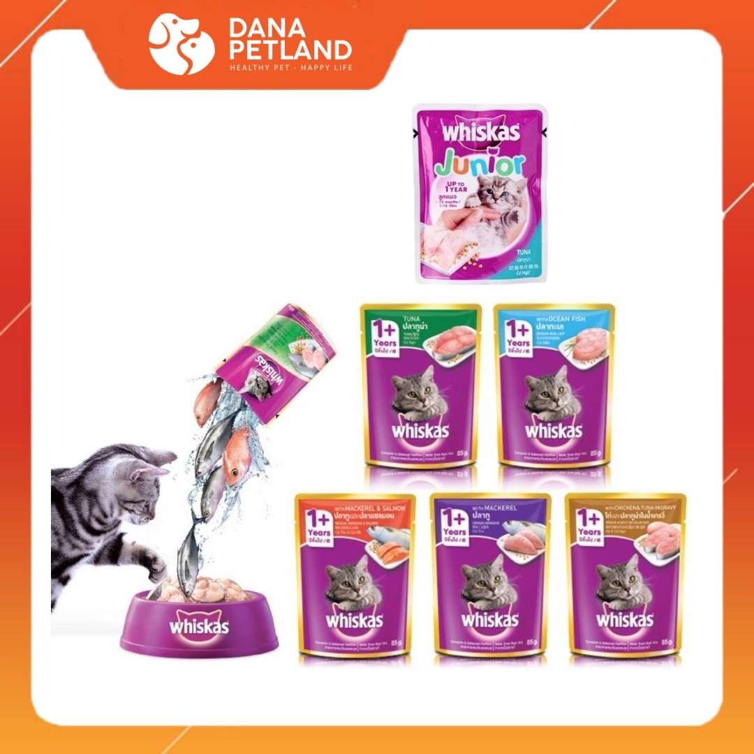 Pate Whiskas dạng gói cho mèo con và trưởng thành 80g