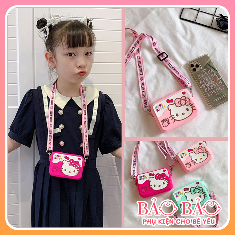 Túi đeo chéo silicon cho bé, túi mini cho bé hình mèo Hello Kitty xinh xắn phong cách Hàn Quốc