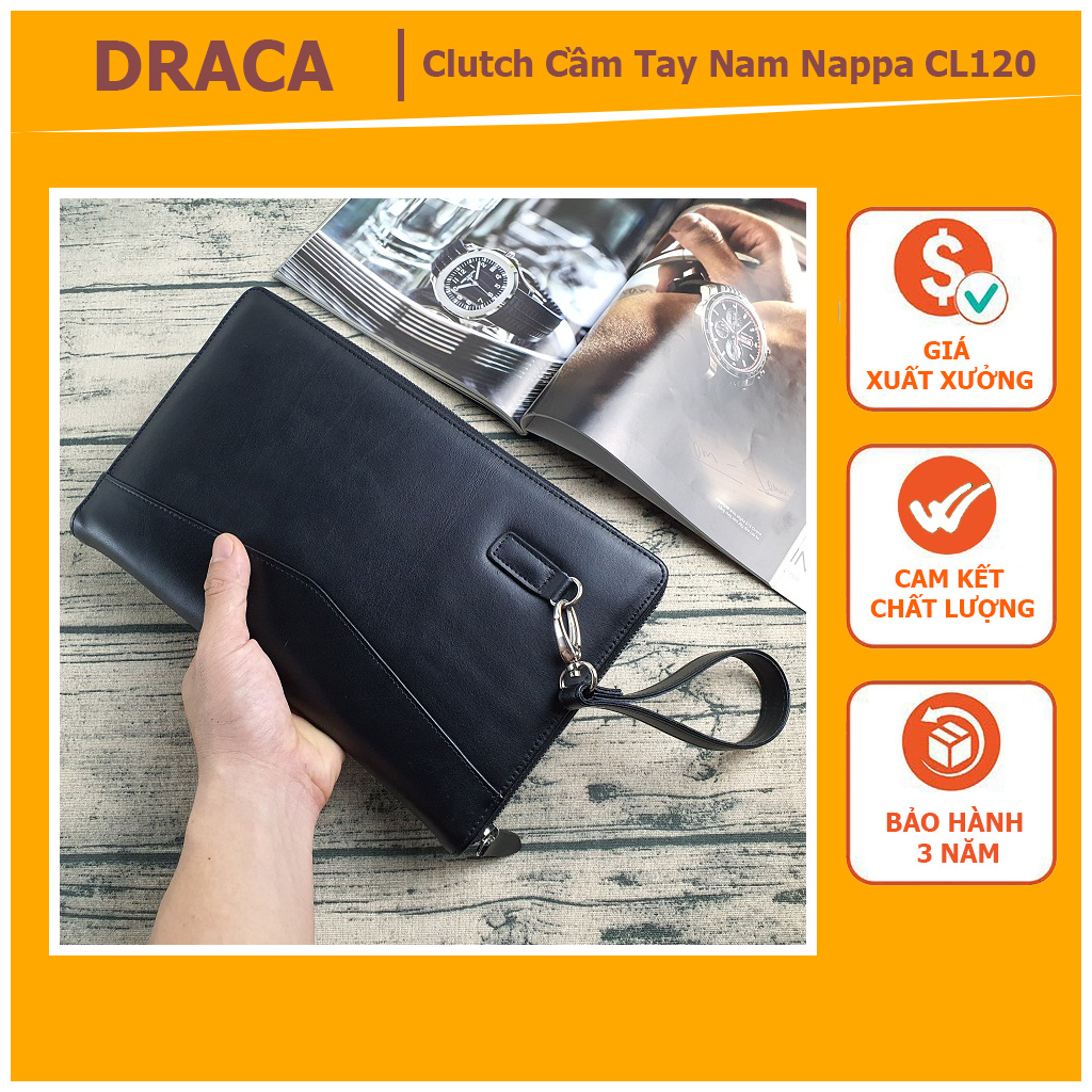 _ DA THẬT_ Clutch cầm tay nam da bò thật Nappa CL120 - 100% da bò thật, BH 3 năm, Clutch cầm tay lịch lãm đàn ông, Clutch cầm tay da bò chất lượng cao, Clutch da bò thật cao cấp - Draca Offical