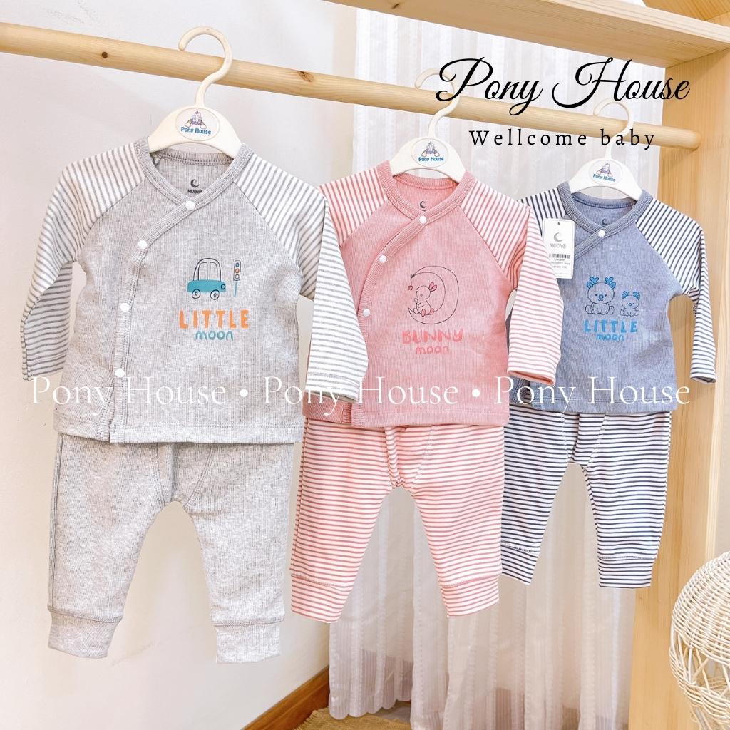 Bộ sơ sinh moon dài tay nỉ ấm thu đông cho bé trai bé gái 0-3m đến 3-6m