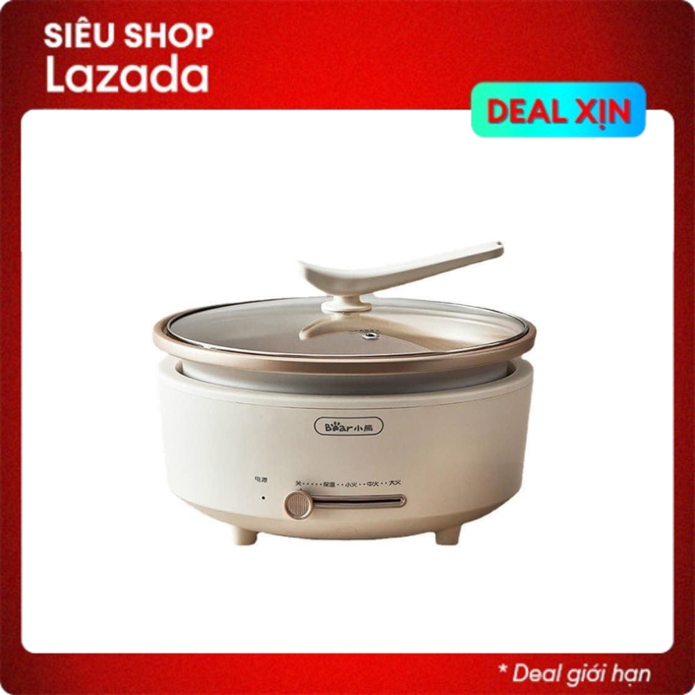 Nồi lẩu điện đa năng bear 5L, công suất 1500W ,Nồi lẩu điện đa năng tròn bear ,Bếp lẩu điện đa năng, nồi lẩu điện mini, nồi lẩu đa năng, với thiết kế lòng chống dính, có thể dùng để xào, chiên, nấu các loại món ăn,