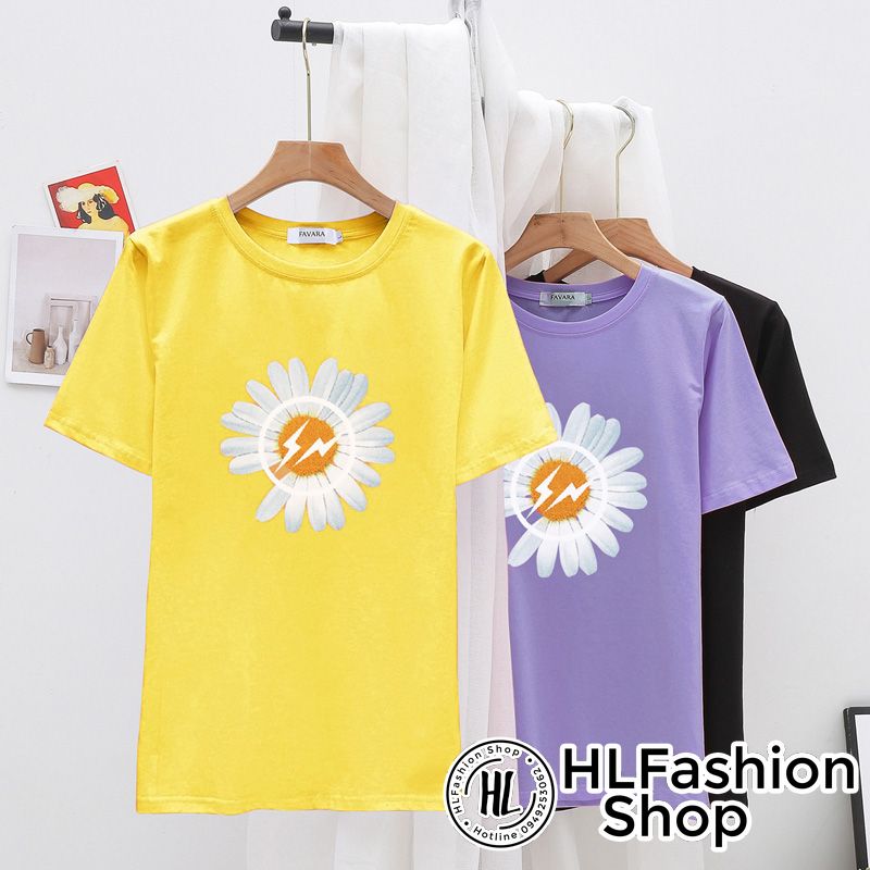 Áo thun tay lỡ form rộng Hoa cúc Vàng đơn giản xinh xắn  áo phông HLFashion