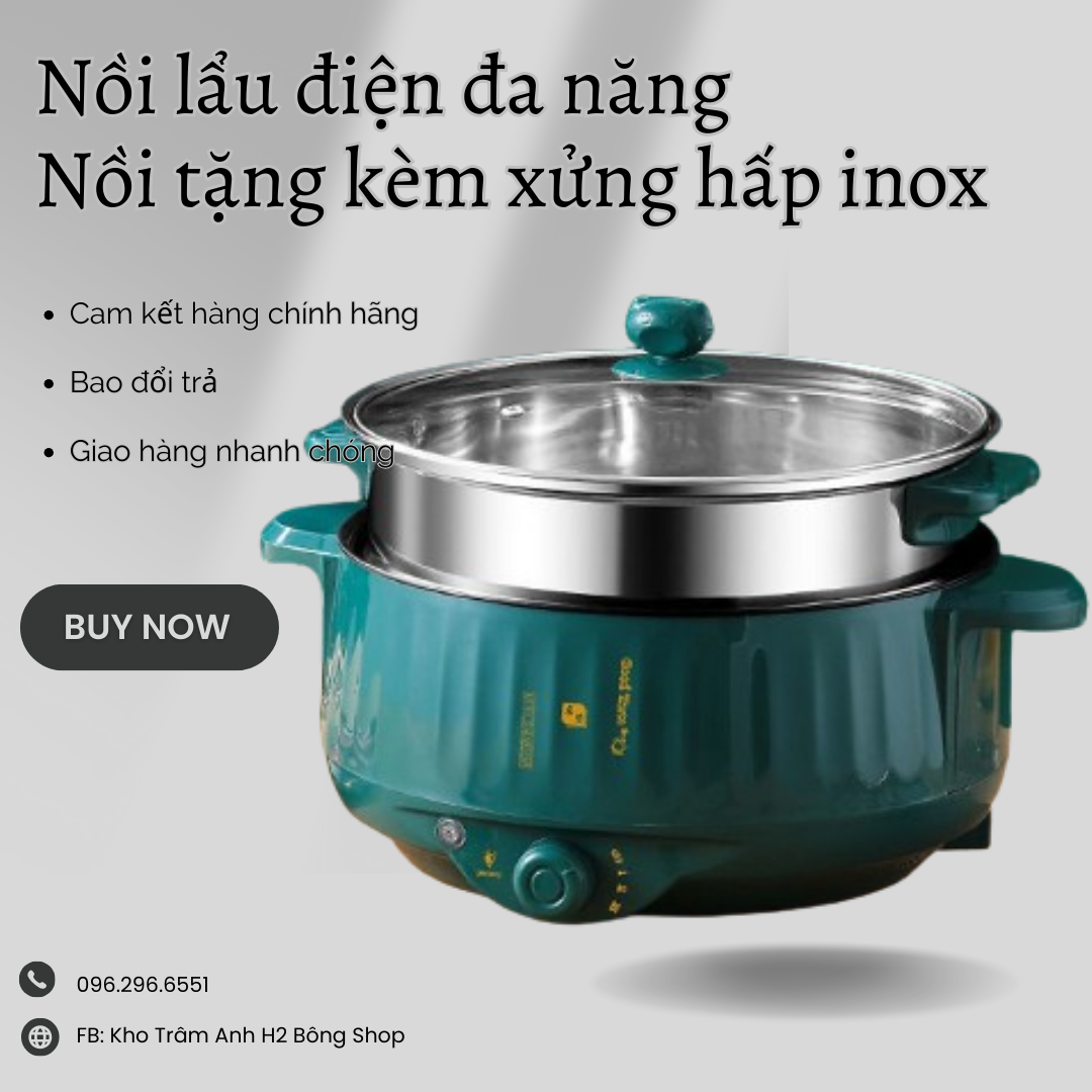 Nồi lẩu đa năng 2 tầng công suất 1000w, nồi lẩu điện đa năng kèm xửng hấp