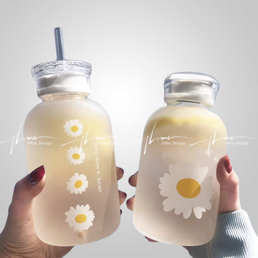 Bình, ly thủy tinh đựng nước in hình cúc họa mi