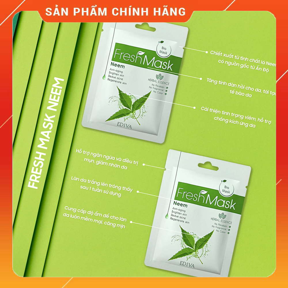Mặt nạ sinh học fresh mask - tinh chất nghệ lá neem lá tràm trà hộp 3 miếng