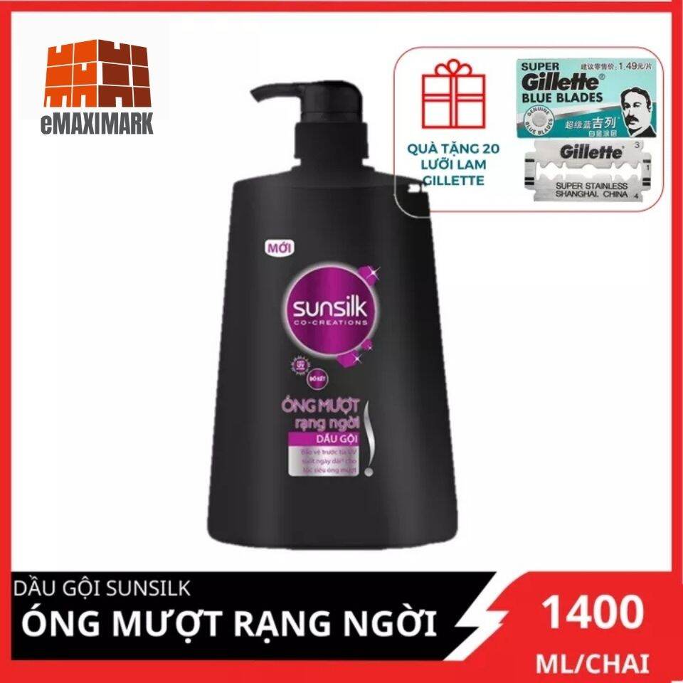[HCM ship 2h] [Khuyến mãi dành cho Salon] Dầu gội Sunsilk Óng mượt rạng ngời (Đen) 1400g tặng kèm 20 lưỡi lam Gillette