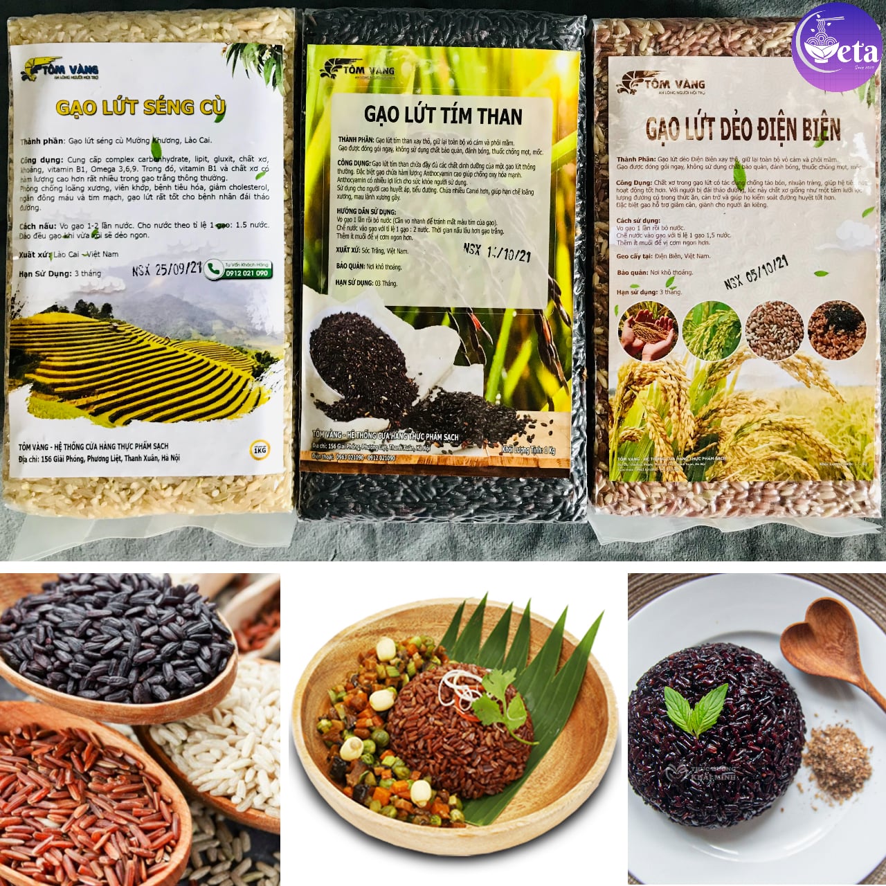 [Combo tiết kiệm] 2kg gạo lứt Tôm Vàng (gạo lứt đỏ/ Séng Cù Điện Biên/ tím than, đen/ huyết rồng/ tam sắc / nâu) - thực dưỡng, giảm cân - hcm, đồng nai