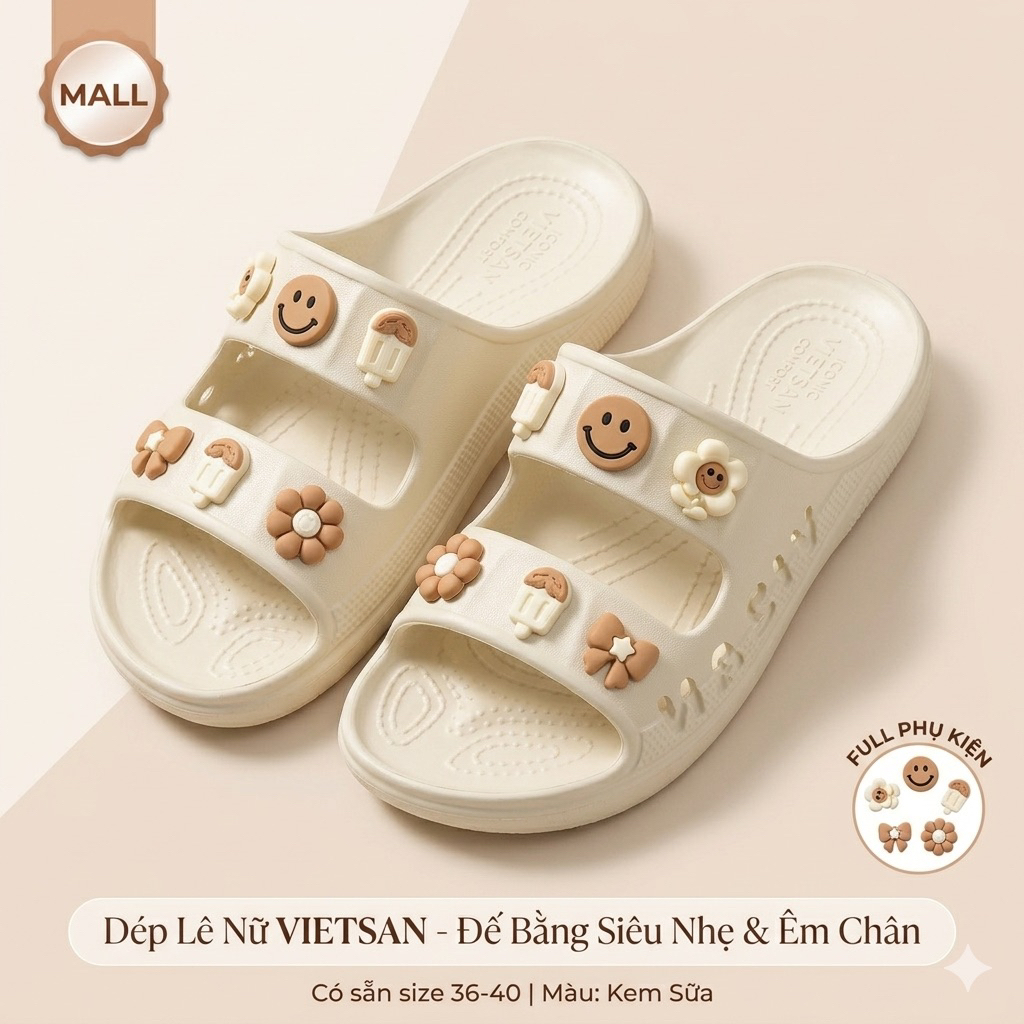 Dép Bánh Mì 2 Quai Nữ Độn Đế Tặng Kèm Sticker - Dép Lê Nữ Hai Quai Thời Trang Siêu Nhẹ Êm Chân Chống Trượt Đi Biển