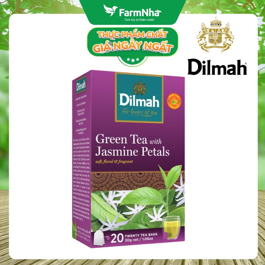 Trà dilmah green tea with jasmine petals 30g 20 túi lọc x 1,5g hương hoa nhài