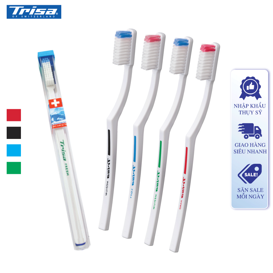 Bộ 4 Bàn Chải Đánh Răng Trisa Fresh Nhập Từ Thụy Sỹ ( Medium )