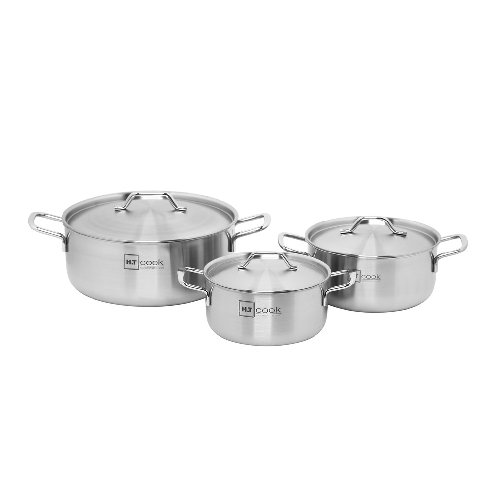 Bộ nồi inox 1 đáy ht cook 3 món nắp inox , inox 430 , dùng được bếp từ , gas , hồng ngoại