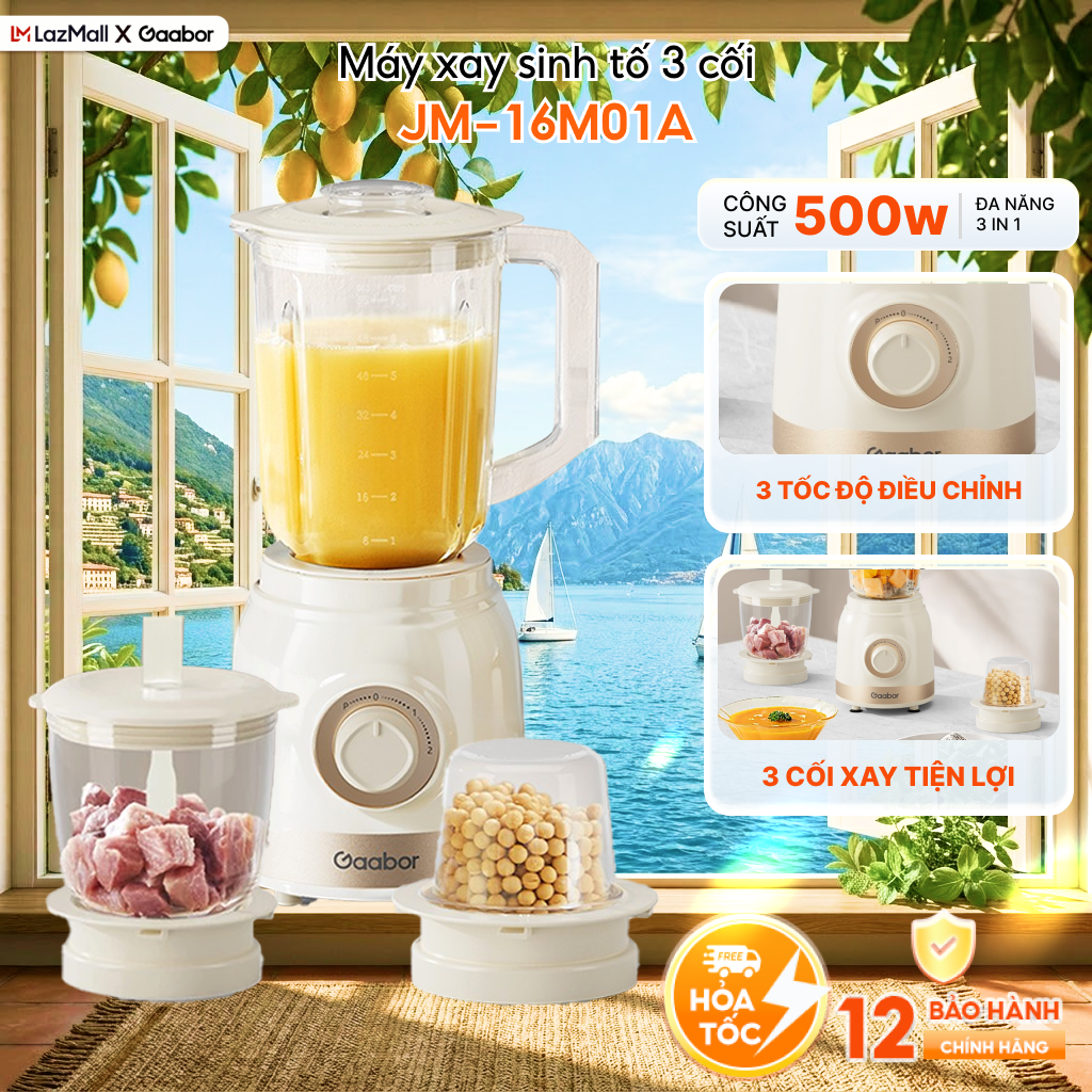 Máy xay sinh tố Gaabor JM-16M01A đa năng 3in1 dung tích lớn công suất 500W xay thịt gia vị xay sinh tố - Bảo hành 12 tháng 1 đổi 1