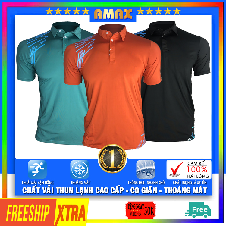 Áo thun nam polo có cổ cao cấp trung niên form rộng đen CB-AMAX