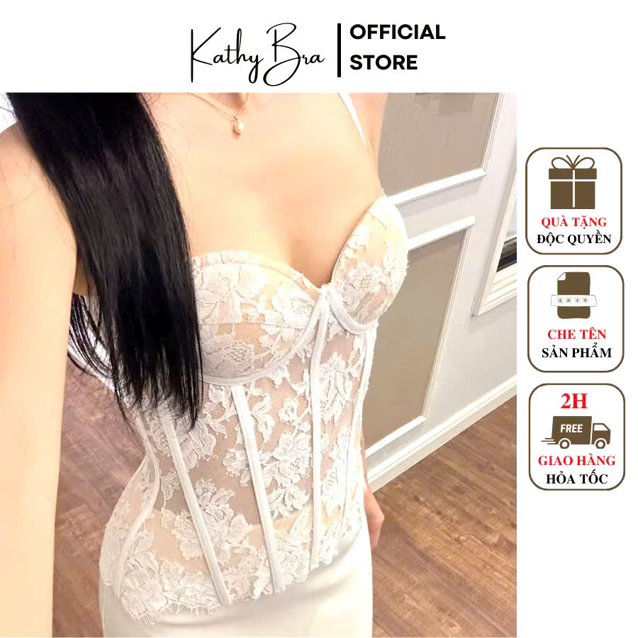H24 [SẴN] Áo Corset Kiểu Định Hình Eo KATHY BRA Chất Ren Lưới Cao Cấp Có Gọng Đệm Mỏng