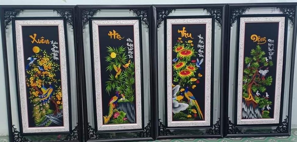 [HCM]tranh thêu vi tính thành phẩm tứ quý công chưa khung
