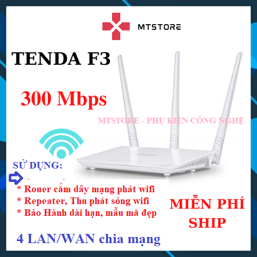 [ENGLISH BH12T] Bộ phát Wifi Tenda F3 3 râu, Bộ thu sóng wifi chuẩn tốc độ 300 Mbps repeater wifi, Cục kích sóng wifi, router wifi cắm dây mạng dùng ngay