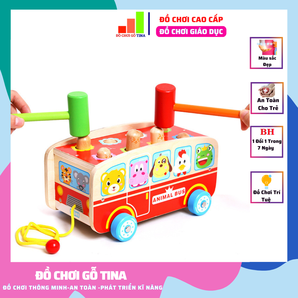 Đồ chơi gỗ montessori cho bé xe bus đập chuột boby tina bằng gỗ trò chơi cho bé thông minh giáo dục sáng tạo