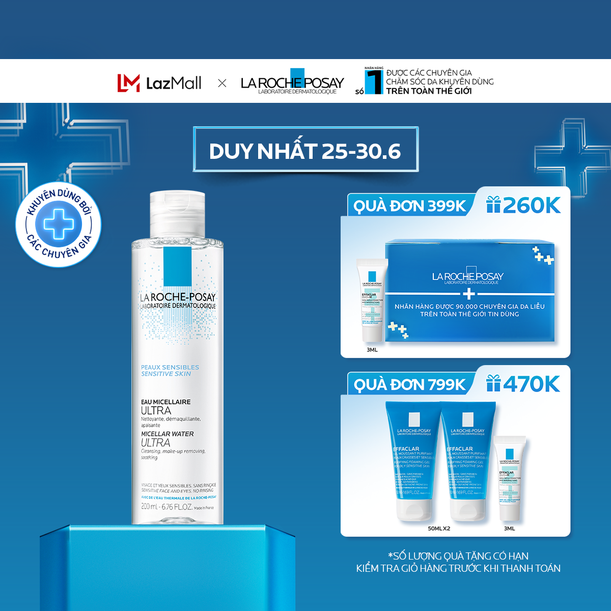 Nước tẩy trang và làm sạch sâu cho da nhạy cảm La Roche-Posay Micellar Water Ultra Sensitive Skin 200ml