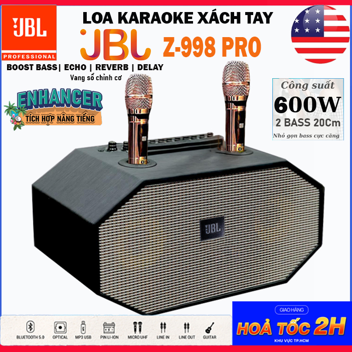 Loa Karaoke Di Động Loa Karaoke Xách Tay JBL Z998 PRO Công Suất Lớn 600W Thiết Kế Sang Trọng Loa Thiết Kế 5 Đường Tiếng 2 Micro UHF Lọc Nhiễu & Chống Hú Tích Hợp Vang Số Chỉnh Cơ Hát Karaoke Nghe Nhạc Cực Hay