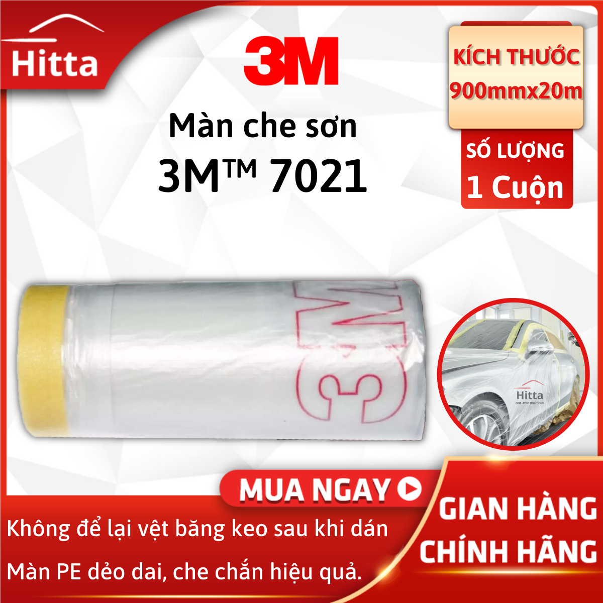 Màng che sơn và chống bụi bẩn 3M plastic 7021, nilon che sơn kích thước 900mmx20m