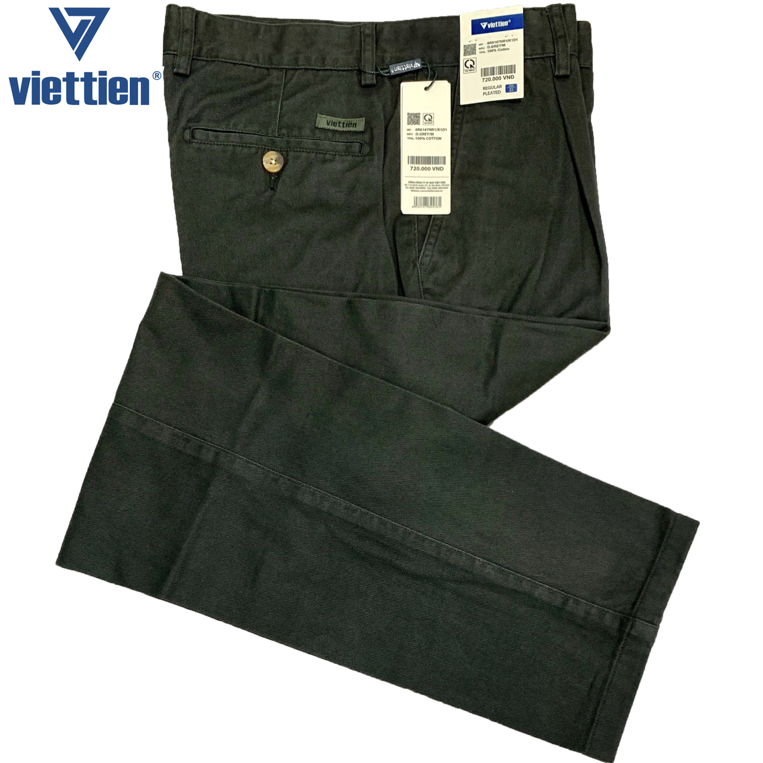 Quần kaki việt tiến màu xám đậm có ly 6R6167 phom Regular dáng rộng