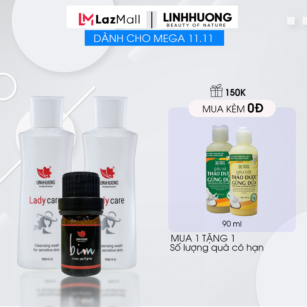 Bộ 2 nước rửa phụ khoa nước hoa vùng kín Lady Care Linh Hương sẽ khít làm hồng hương thơm quyến rũ cho cô bé Tặng bộ dầu gội xả gừng dừa Cocayhoala