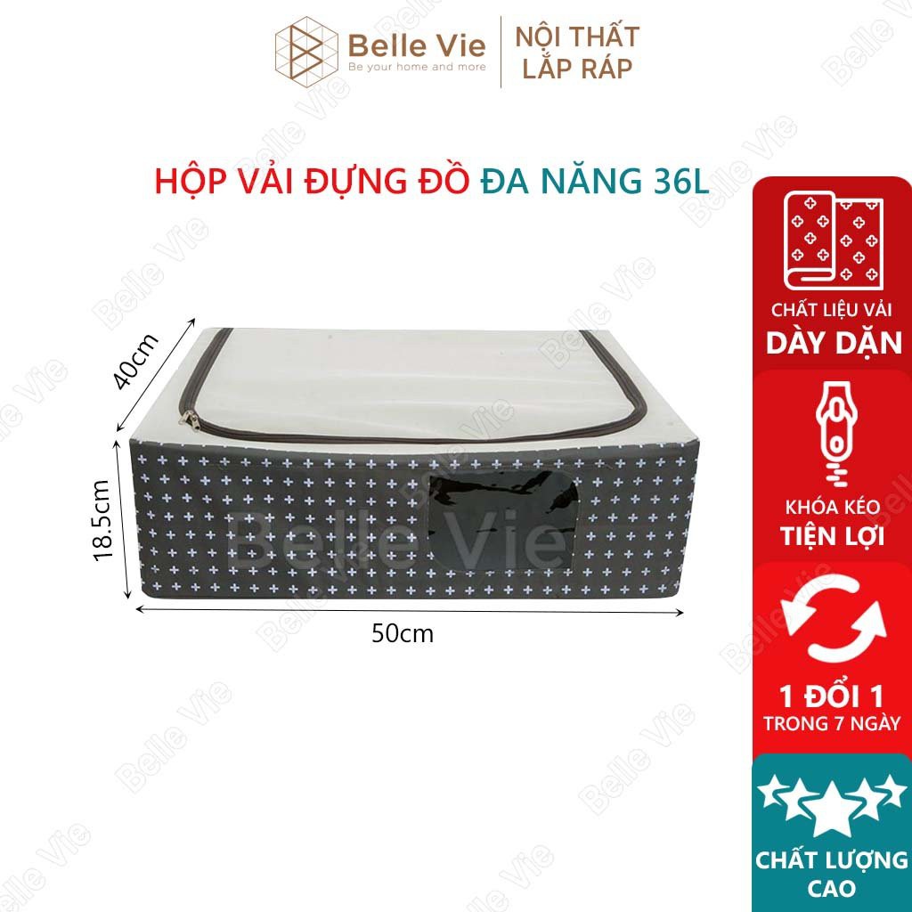 Hộp đựng đồ đa năng , túi đựng quần áo 36l bellevie vải polyester chống thấm nước khung thép chắc chắn living box