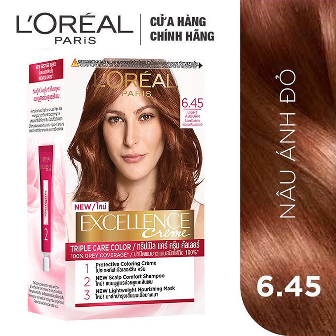 Kem nhuộm dưỡng tóc phủ bạc loreal excellence cream 172ml - màu 6.45 nâu ánh đỏ