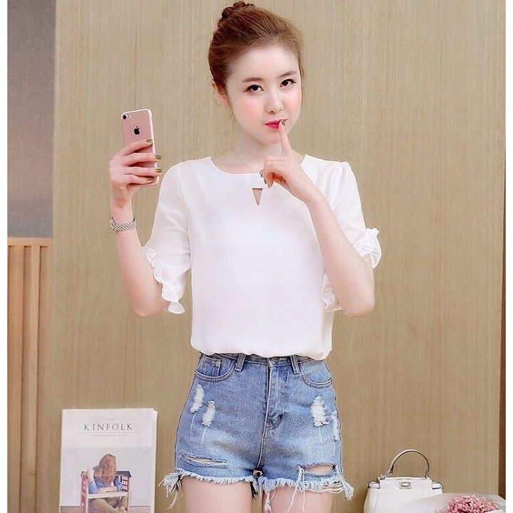 Áo nữ kiểu ngắn tay viền bèo dễ thương