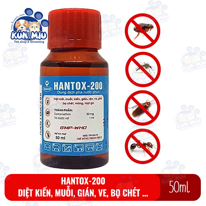 [Hoàn Tiền 10%] Dung dịch Hantox 20 - 50ml diệt ruồi, muỗi, kiến, gián, rận, ve, ghẻ, bọ chét, mòng, mạt gà
