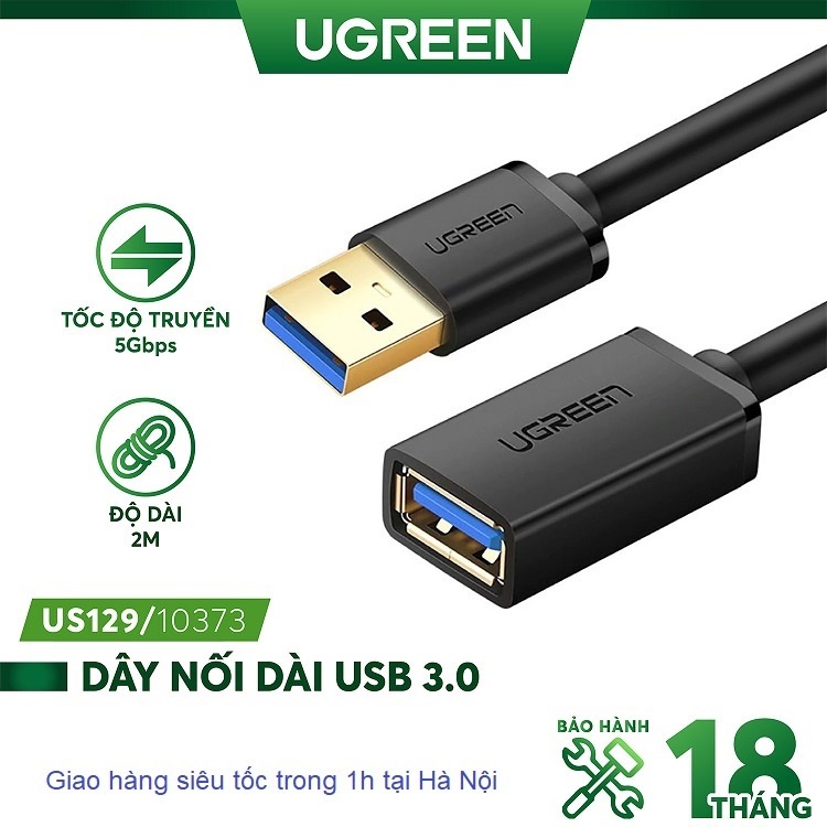 Dây nối dài usb 3.0 mạ vàng ugreen us129 dây dạng dẹt và tròn - hàng