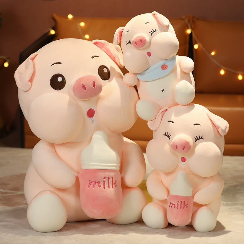 Gấu bông to Heo Lợn ôm bình sữa, Hổ ôm bình sữa , gối ôm hình thú nhồi bông Hổ ôm bình sữa siêu hot