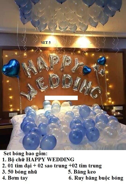 Set Bóng trang trí phòng cưới, phòng tân hôn siêu lãng mạn ( tặng bơm bóng, băng dính, dây ruy băng)