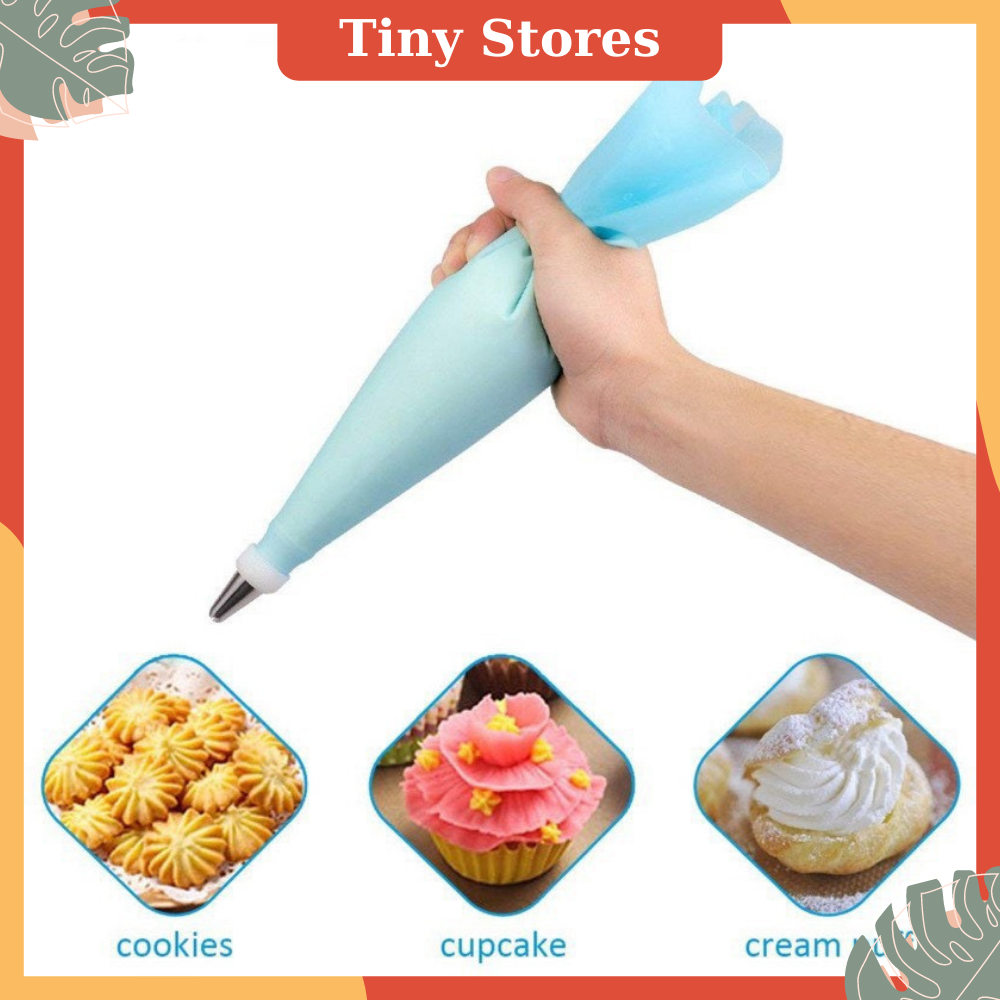 Túi bắt kem silicon và 6 đui bắt kem - Bộ túi đui chốt làm bánh quy, bánh kem, bông hoa hồng, bắt hoa kem, trang trí bánh cao cấp tái sử dụng nhiều lần Tiny Stores