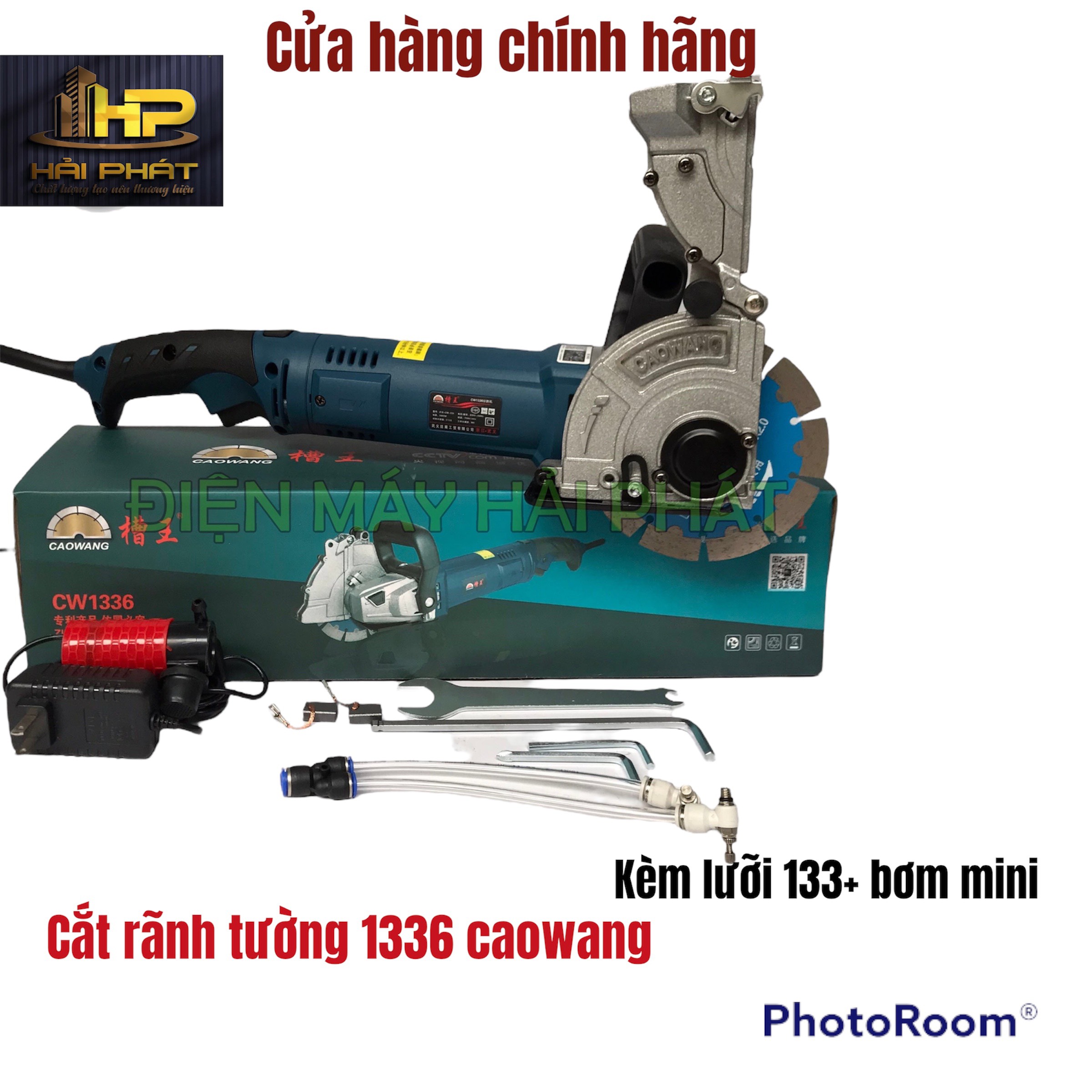 Máy cắt rãnh tường 1 lưỡi Caowang 1336 Kèm Bơm mini Caowang chính hãng